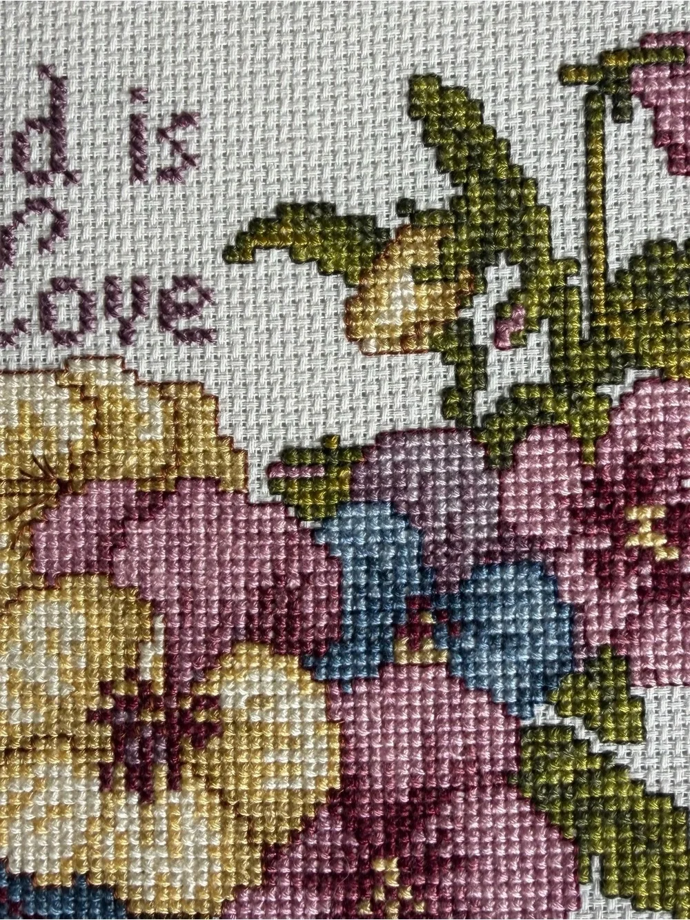 Vintage Framed God Is Love Needlepoint Floral Folk Art Wall Decor 8x8 Handmade